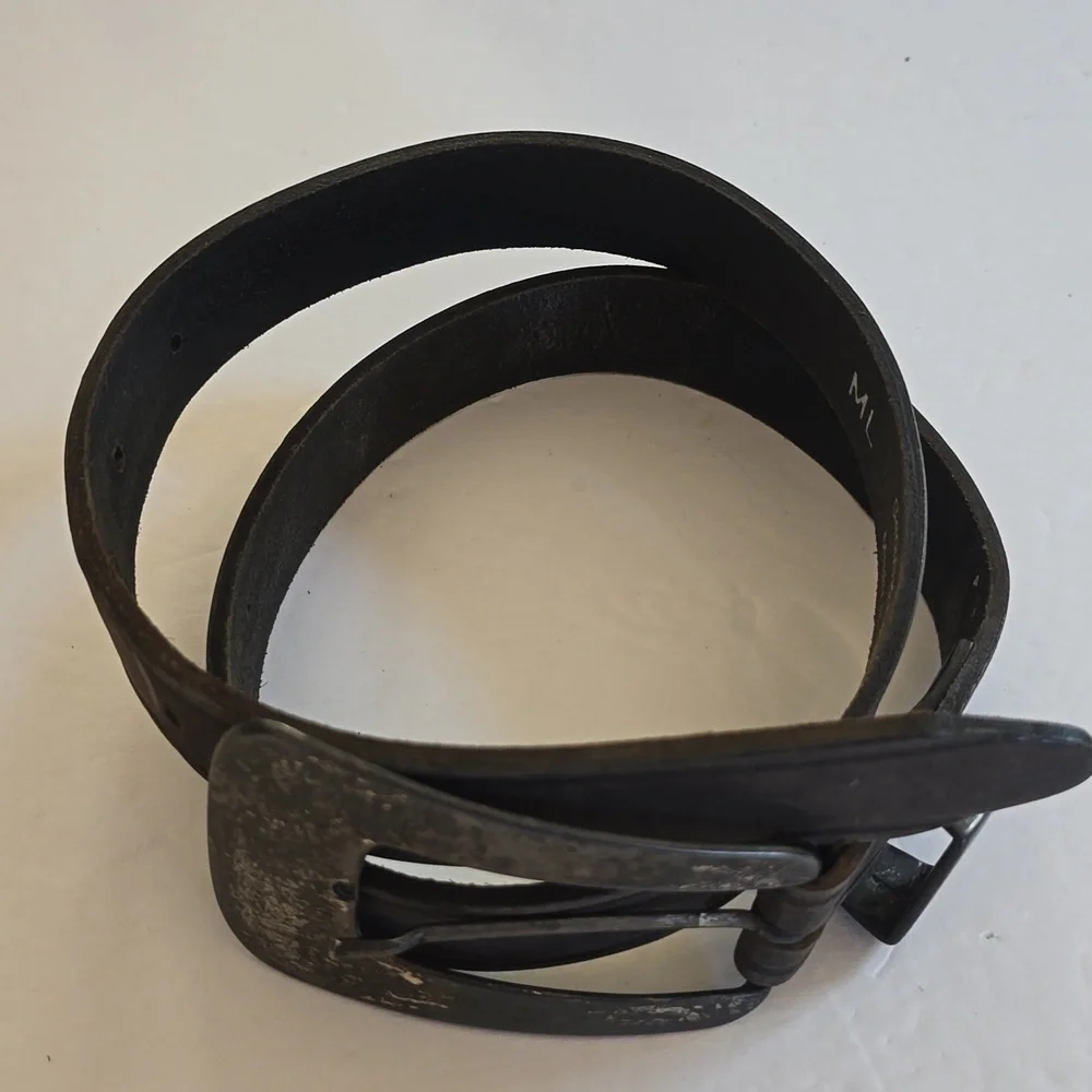 Ed Barry Mens Vintage Grayish Black Leather Belt with Silver tin buckle Sz.M/L